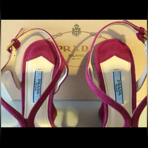 NWB PRADA Magenta, Suede, Open-Toe, Platform, Wedge Sandals - Picture 6 of 10